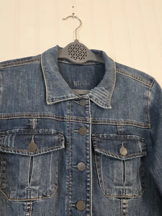 Kut From The Kloth Classic Washed Blue Denim Jacket Size L - Picture 4 of 10